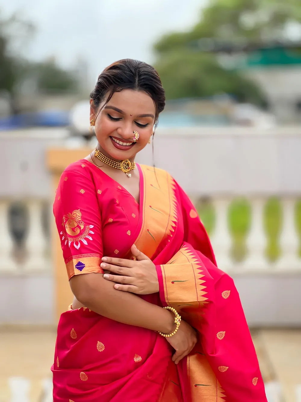 Traditional Paithani Silk Saree with Ganapati Pallu & Zari Weaving